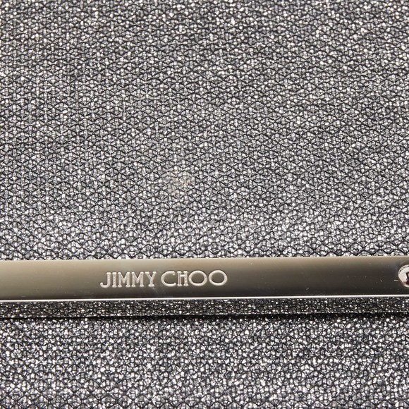JIMMY CHOO Silver Glitter and Leather Metal Logo Flap Clutch - Picture 5 of 8